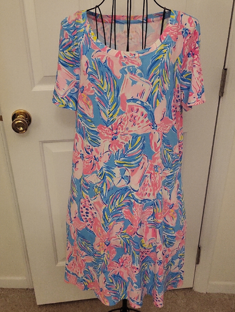 Lilly Pulitzer Pink, Blue & Yellow Floral Midi Dress